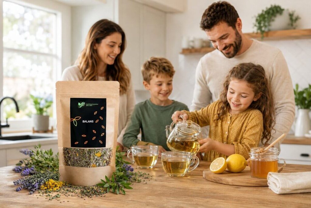 family preparing Balans tea for a snack
