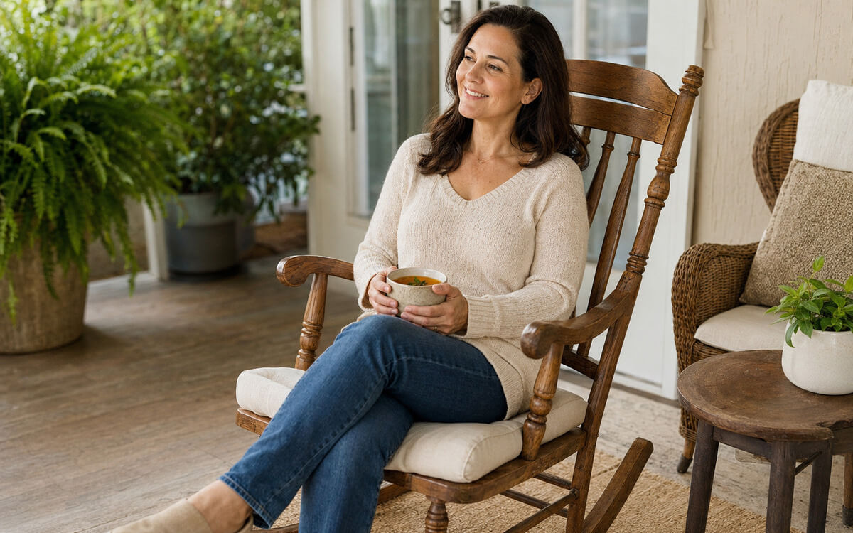 woman relaxing with a cup of herbal tea woman relaxing with a cup of herbal tea