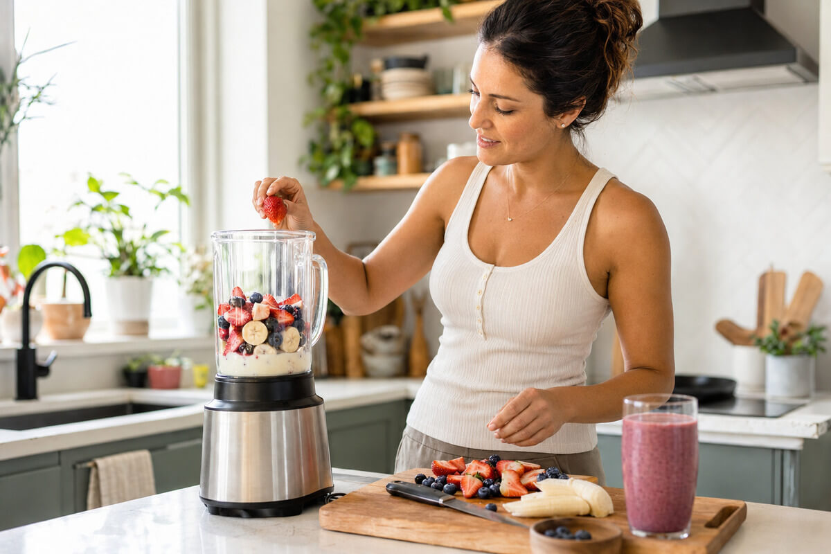 woman preparing a smoothie woman preparing a smoothie